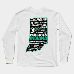 Noblesville Indiana cute map Evansville, Carmel, South Bend, Fishers, Bloomington, Hammond, Gary, Lafayette Long Sleeve T-Shirt